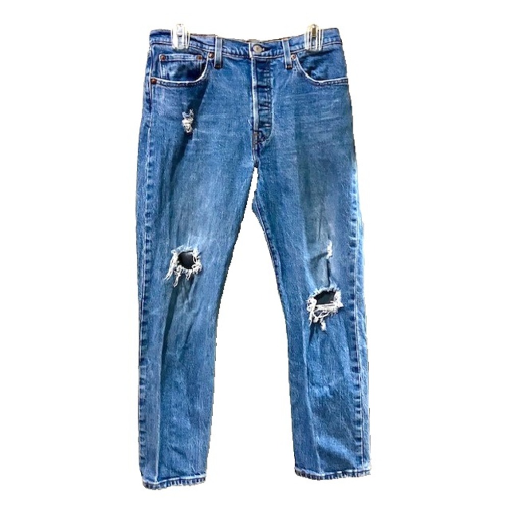 Levi's 501 Womens Original Fit Cropped Denim Jeans 29 X 26 (29X25) Distressed